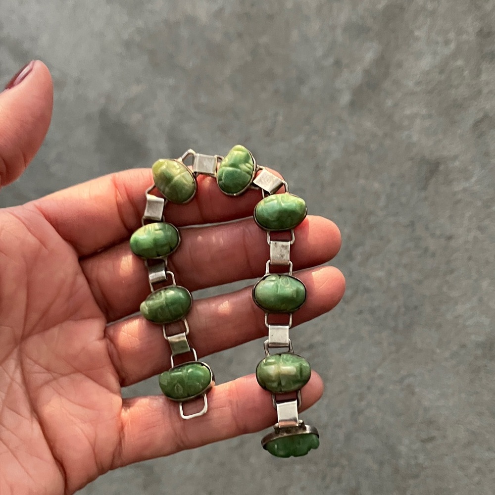 Rare! VINTAGE Green Mask Taxco Bracelet - Picture 12 of 12
